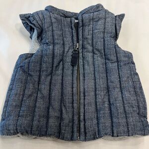 Tea Collection Chambray Quilted Zip Front Vest Ruffles 100% Cotton Size 6-12 M